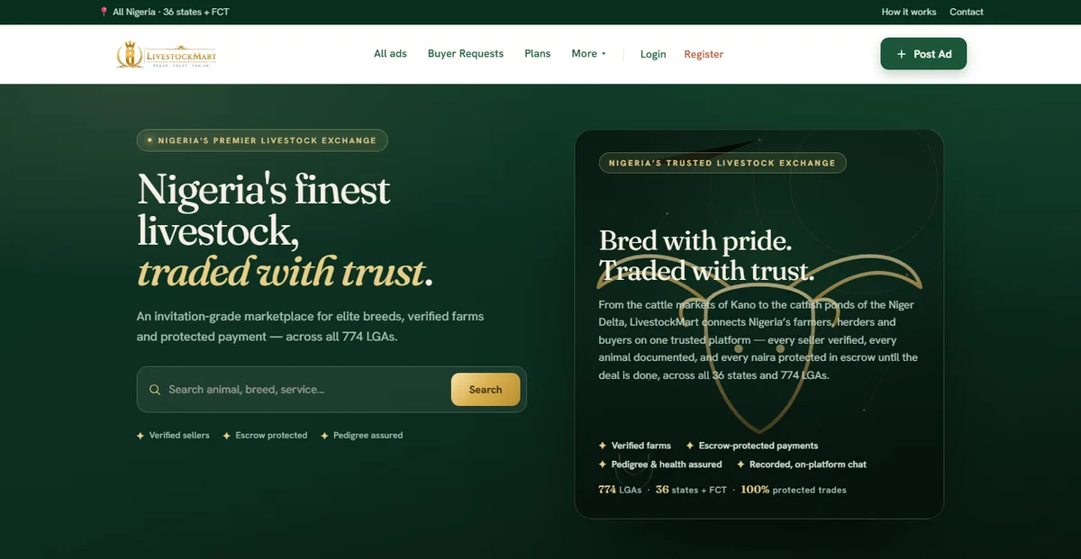 LivestockMart Nigeria homepage — Nigeria's finest livestock, traded with trust
